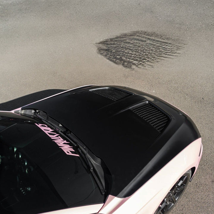 2018-2023 Ford Mustang S650 GTD Style Hood Heat Extractor Vented Cover Primed Black HOOD-1181-ALUMINUM