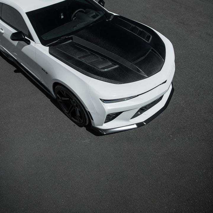 2016-2024 Chevrolet Camaro Carbon Fiber Terminator Style Front Bumper Hood Replacement Carbon Fiber HOOD-1525-BKCF