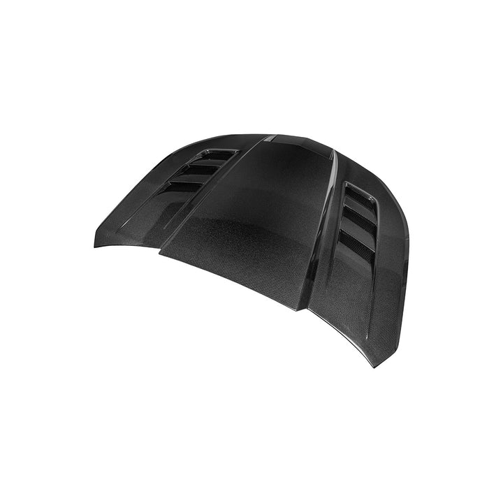 2016-2024 Chevrolet Camaro Carbon Fiber Terminator Style Front Bumper Hood Replacement Carbon Fiber HOOD-1525-BKCF