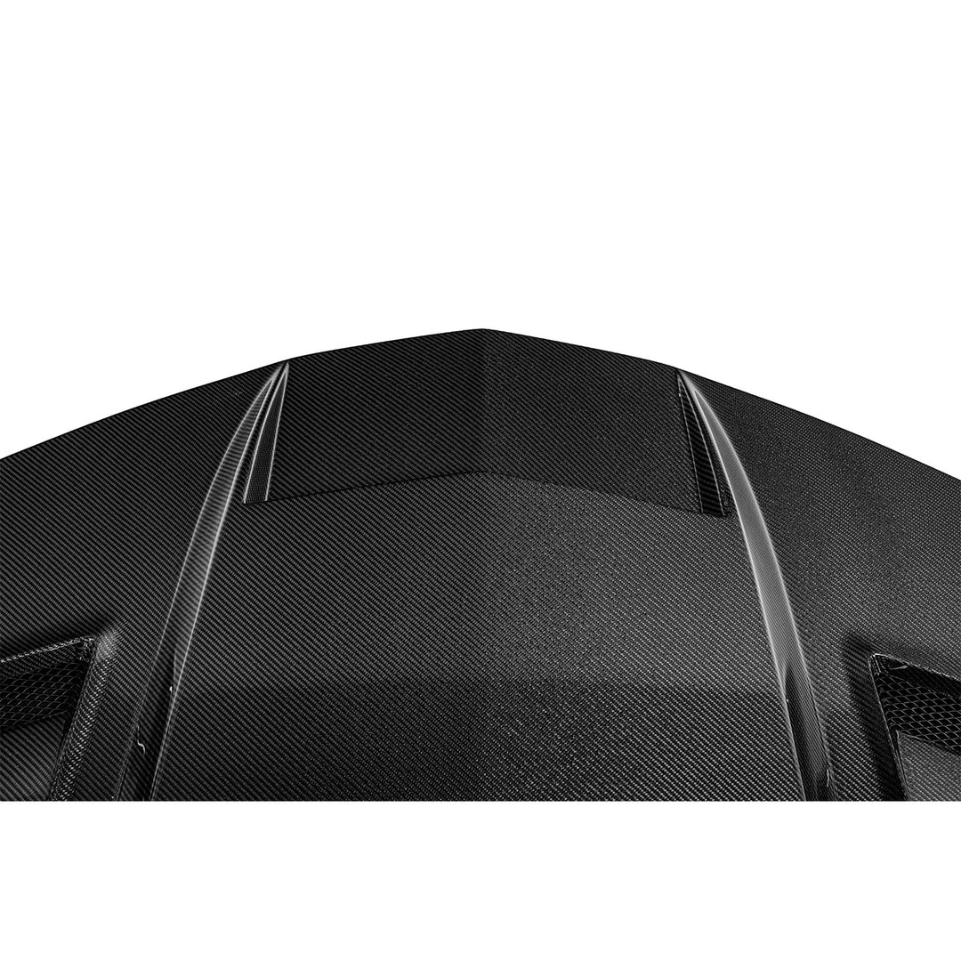2016-2024 Chevrolet Camaro Carbon Fiber Terminator Style Front Bumper Hood Replacement Carbon Fiber HOOD-1525-BKCF