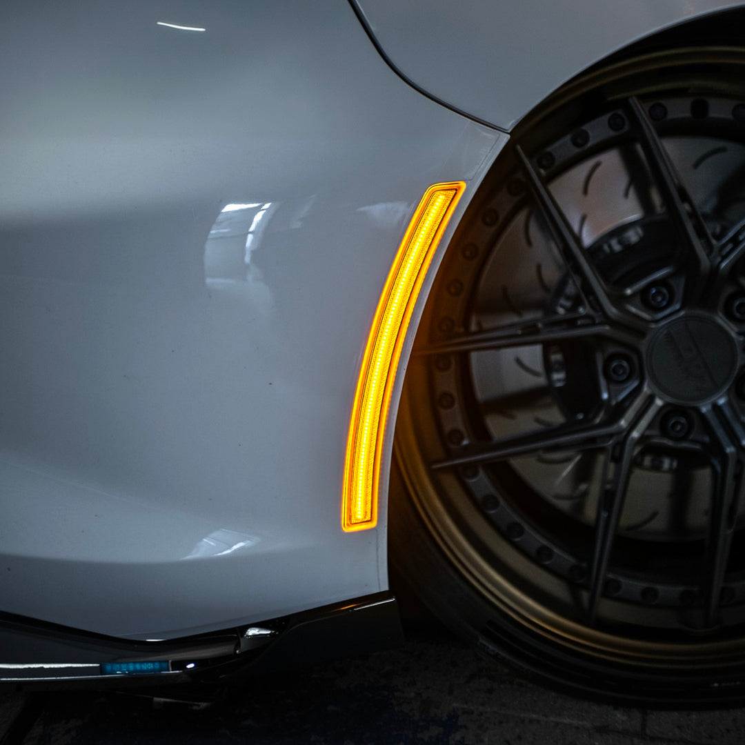 Corvette C7 Factory Style LED Side Marker Lights Front : Amber Lens ( Same as OEM Finish ) Rear : Red Lens ( Same as OEM Finish ) LIGHT-1455-RD_LIGHT-1456-RD