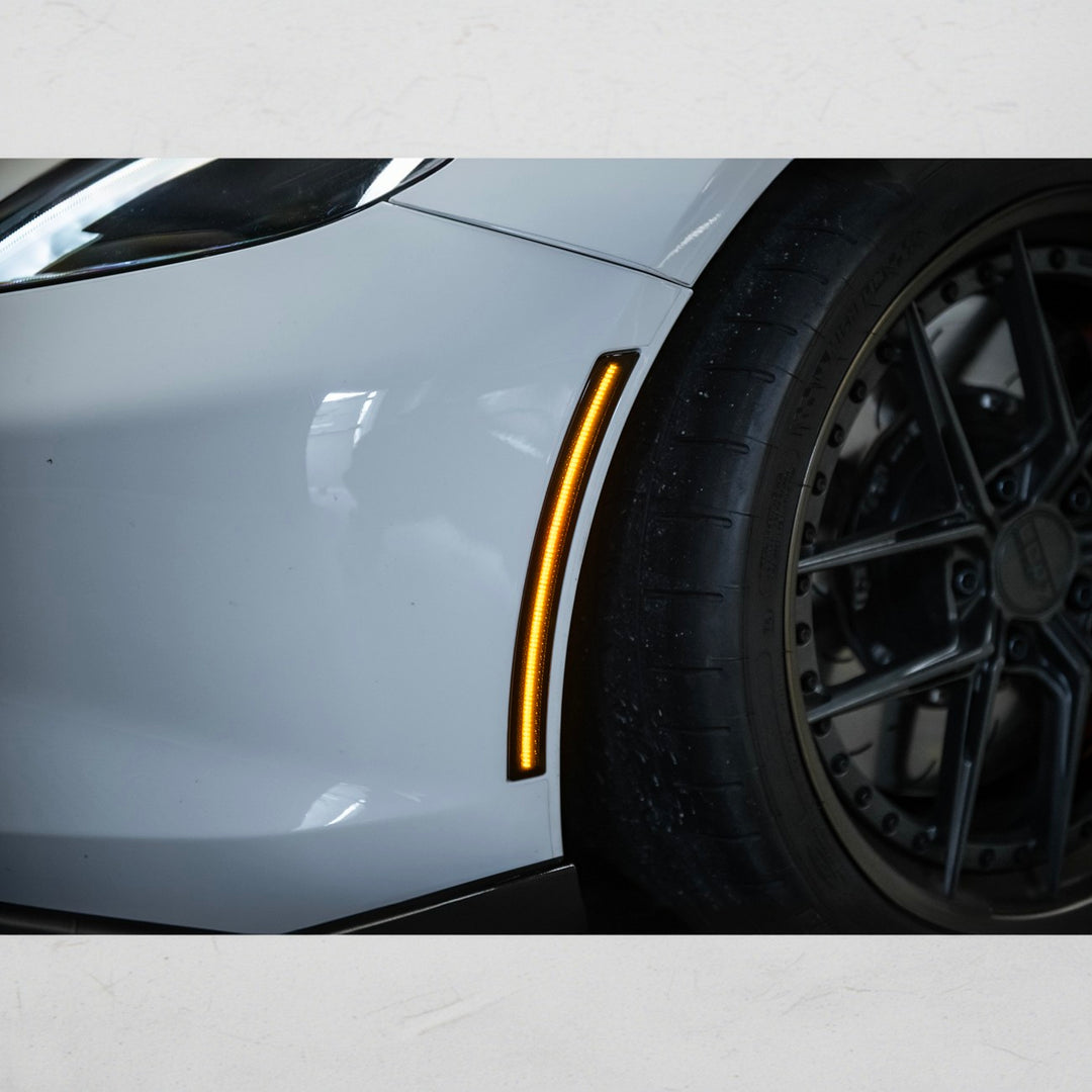Corvette C7 Factory Style Front LED Clear Lens Amber Side Marker Lights Smoke Tinted Lens LIGHT-1455-SM