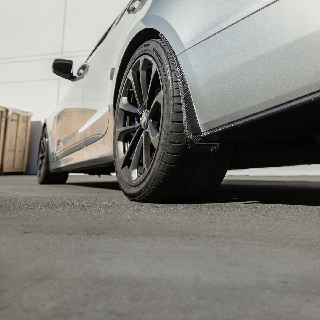 2016-2019 Cadillac ATS-V Dry Carbon Fiber Rear Mud Flaps Splash Guards 3K 2x2 Twill Real Carbon Fiber MF-1202-BKCF