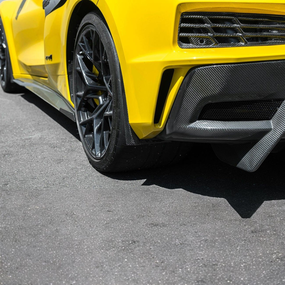 Corvette C8 Dry Carbon Fiber Front &amp; Rear Mud Flaps Carbon Fiber MF-1265-BKCF_MF-1266-BKCF