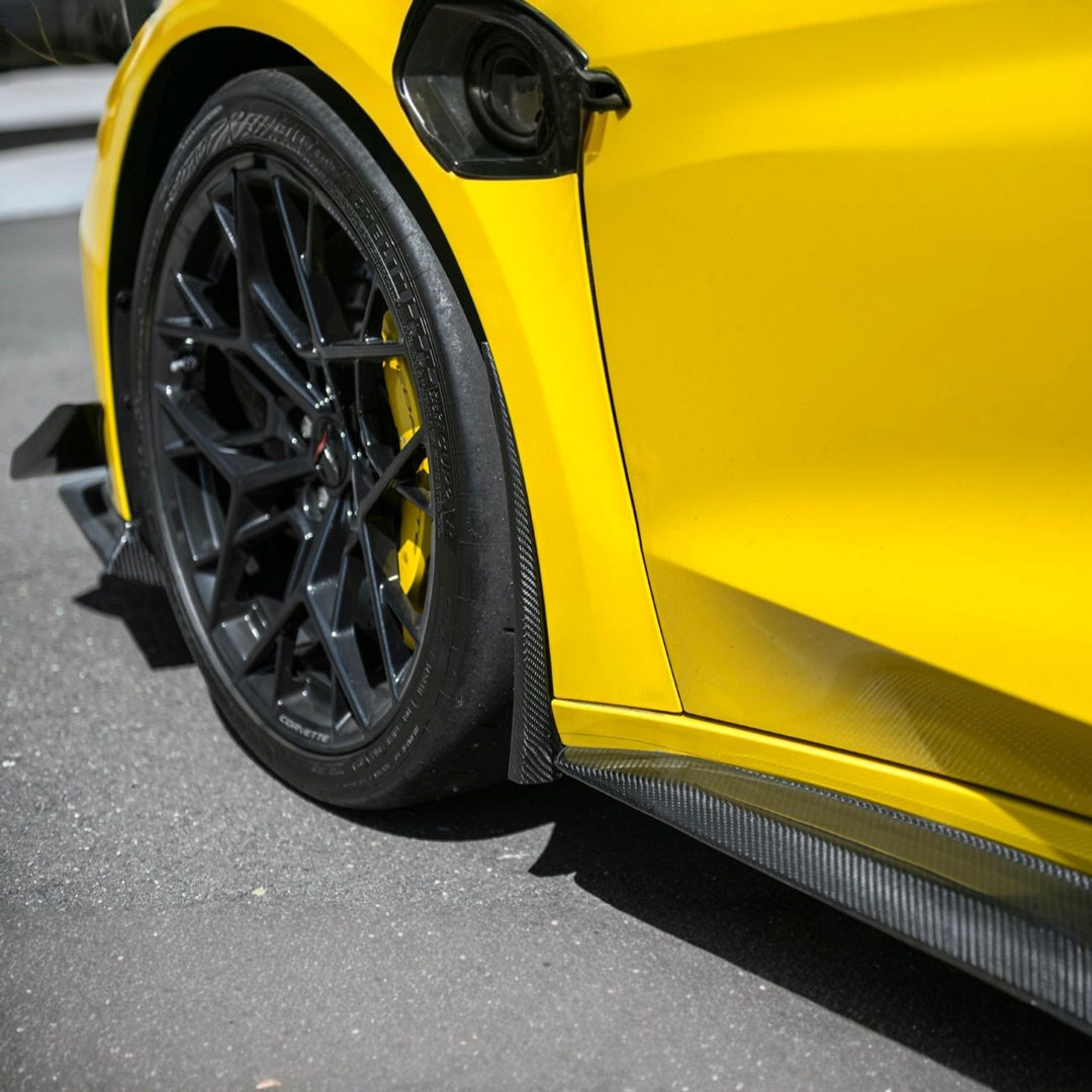 Corvette C8 Dry Carbon Fiber Front &amp; Rear Mud Flaps Front MF-1265-BKCF