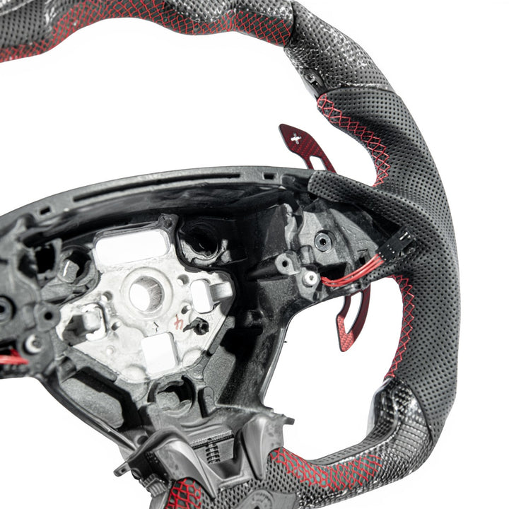 Corvette Carbon Fiber Steering Wheel Magnetic Paddle Shifter Pair Red Carbon Fiber PS-C7-RDCF