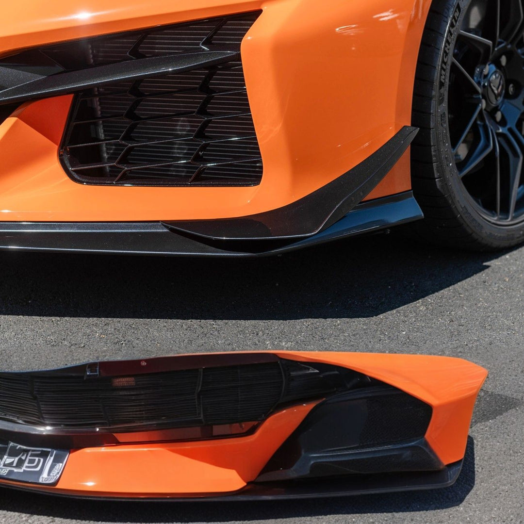 Corvette C8 Carbon Fiber Front Bumper Side Canards Painted Carbon Flash Metallic SPLITTER-528-V2-FRP