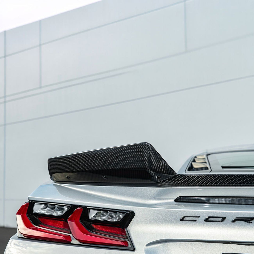 Corvette C8 Carbon Fiber Rear Wing Spoiler with Extended Winglets Carbon Fiber SPOILER-733-BKCF_SPLITTER-1354-BKCF