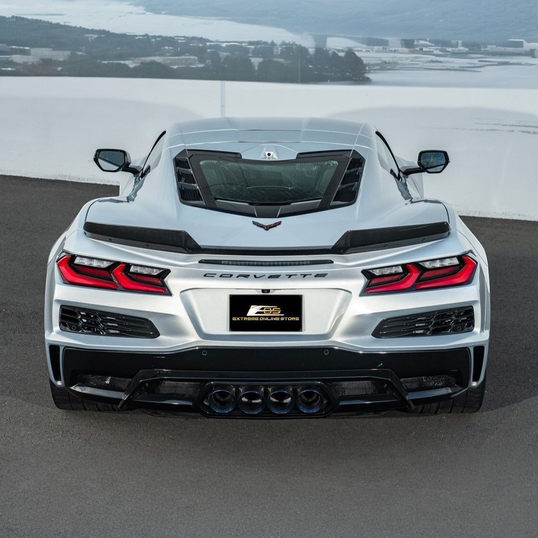 Corvette C8 Carbon Fiber Rear Wing Spoiler with Extended Winglets Carbon Fiber SPOILER-733-BKCF_SPLITTER-1354-BKCF