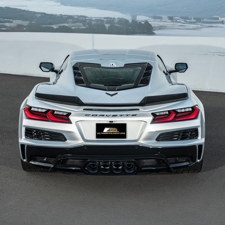Corvette C8 Carbon Fiber Rear Wing Spoiler with Extended Winglets Carbon Fiber SPOILER-733-BKCF_SPLITTER-1354-BKCF
