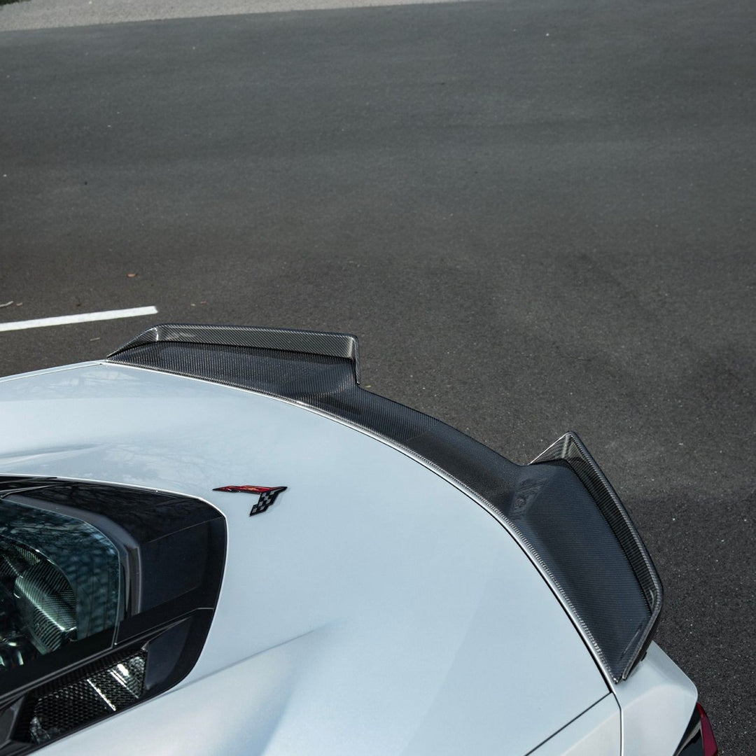 Corvette C8 Carbon Fiber Rear Wing Spoiler with Extended Winglets Carbon Fiber SPOILER-733-BKCF_SPLITTER-1354-BKCF