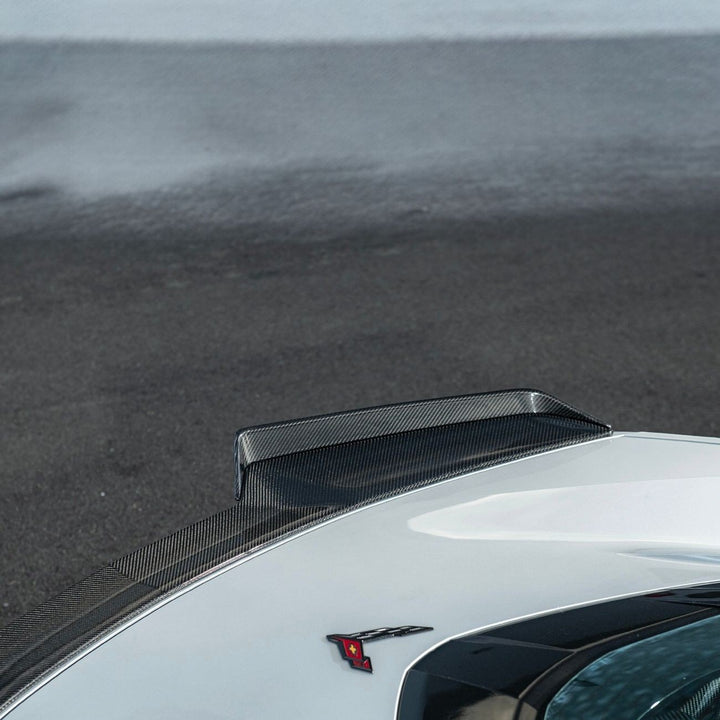 Corvette C8 Carbon Fiber Rear Wing Spoiler with Extended Winglets Carbon Fiber SPOILER-733-BKCF_SPLITTER-1354-BKCF