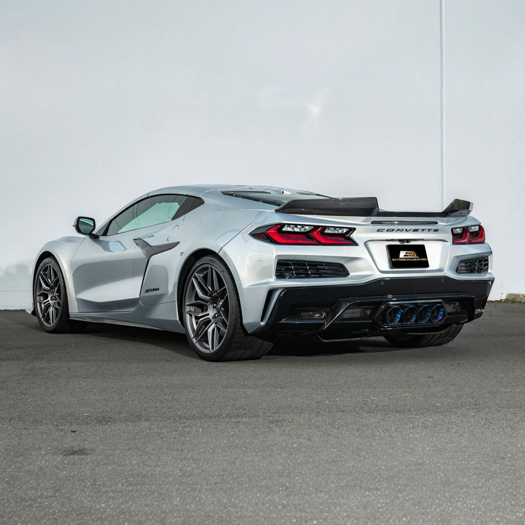 Corvette C8 Carbon Fiber Rear Wing Spoiler with Extended Winglets Carbon Fiber SPOILER-733-BKCF_SPLITTER-1354-BKCF