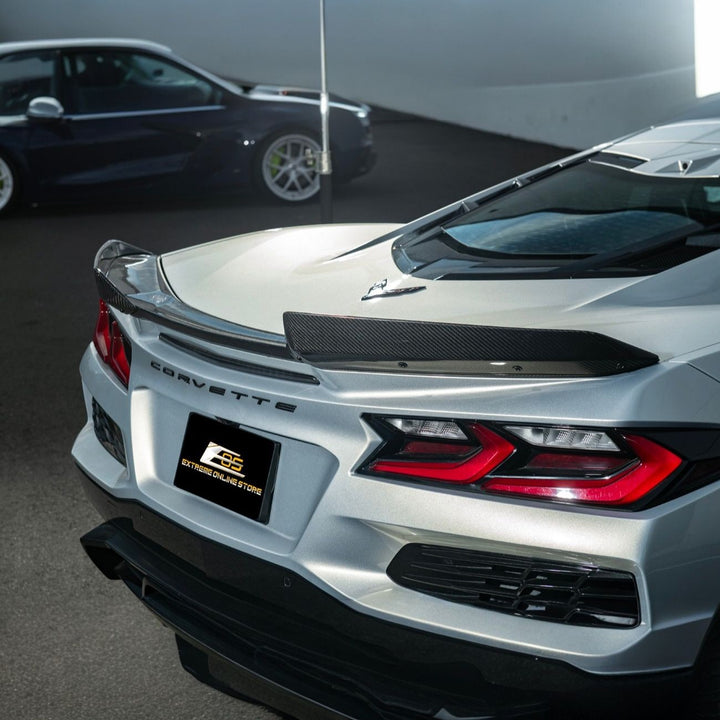 Corvette C8 Carbon Fiber Rear Wing Spoiler with Extended Winglets Carbon Fiber SPOILER-733-BKCF_SPLITTER-1354-BKCF