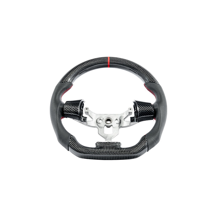 Corvette C6 Carbon Fiber Steering Wheel &amp; Spoke Covers Gloss Carbon Fiber Red Stitching Red Top Stripe