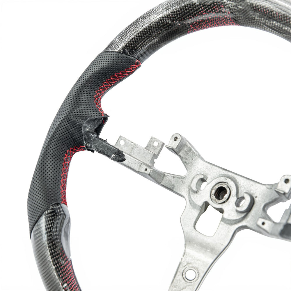 Corvette C6 Carbon Fiber Replacement Steering Wheel Gloss Carbon Fiber Red Stitching Red Top Stripe