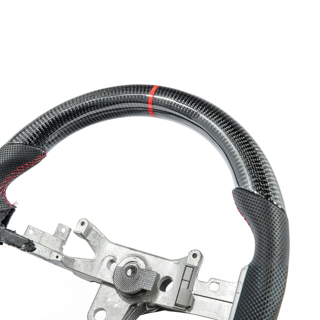 Corvette C6 Carbon Fiber Replacement Steering Wheel Gloss Carbon Fiber Red Stitching Red Top Stripe