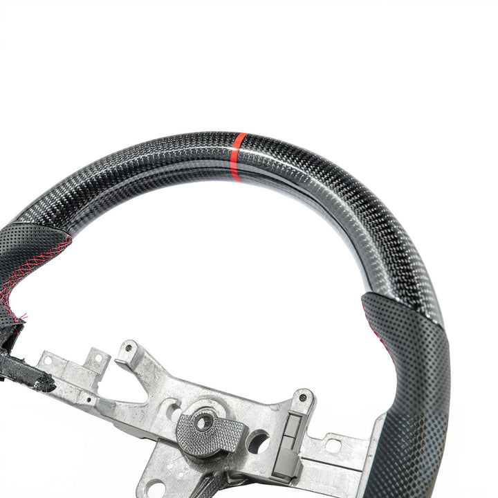 Corvette C6 Carbon Fiber Replacement Steering Wheel Gloss Carbon Fiber Red Stitching Red Top Stripe