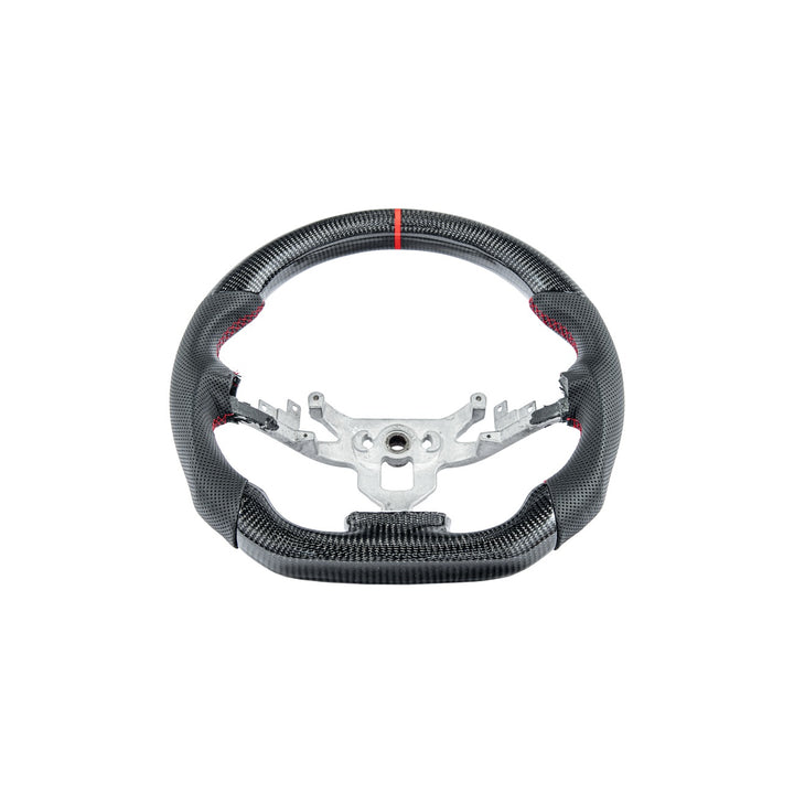 Corvette C6 Carbon Fiber Replacement Steering Wheel Gloss Carbon Fiber Red Stitching Red Top Stripe