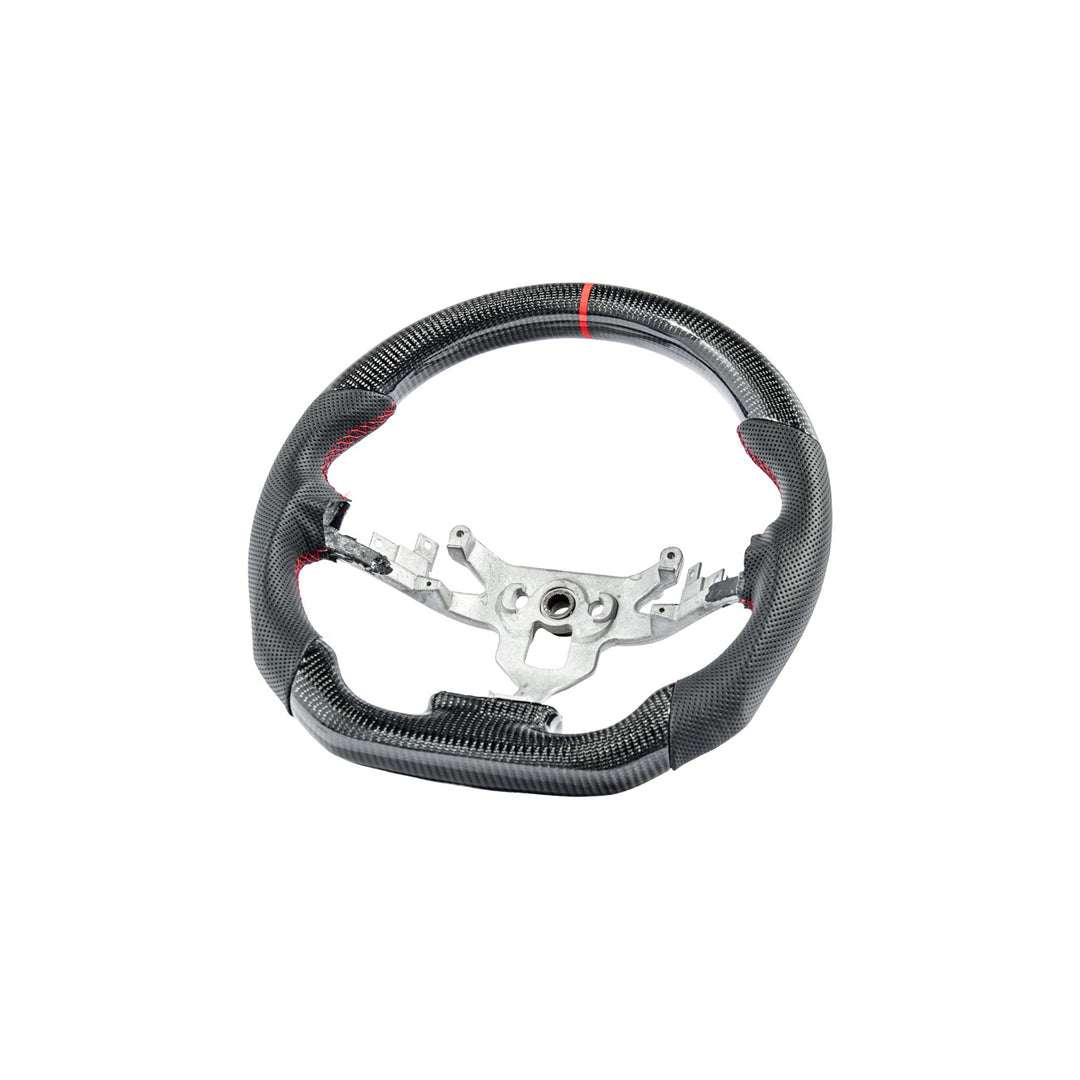 Corvette C6 Carbon Fiber Replacement Steering Wheel Gloss Carbon Fiber Red Stitching Red Top Stripe