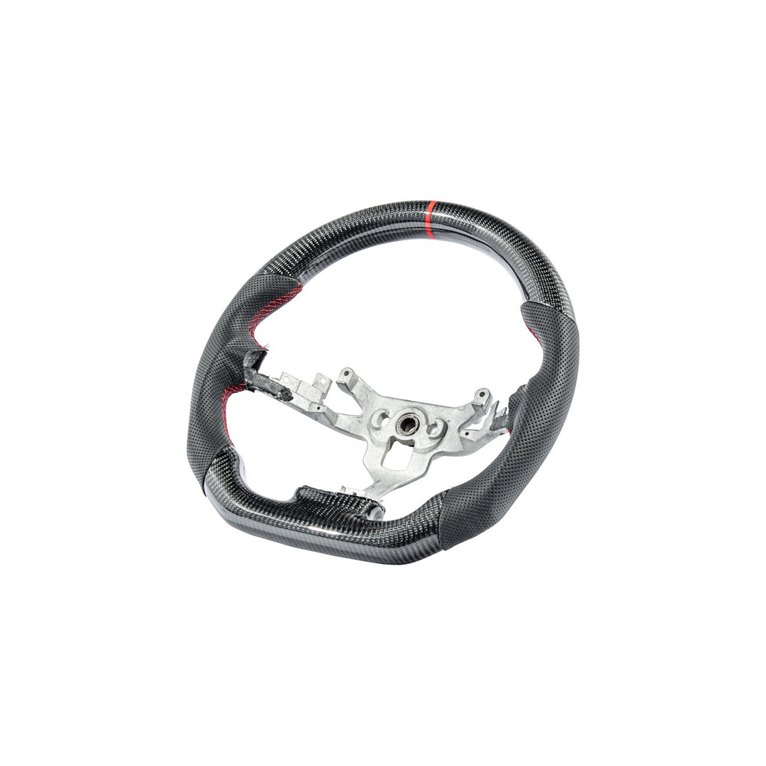 Corvette C6 Carbon Fiber Replacement Steering Wheel Gloss Carbon Fiber Red Stitching Red Top Stripe