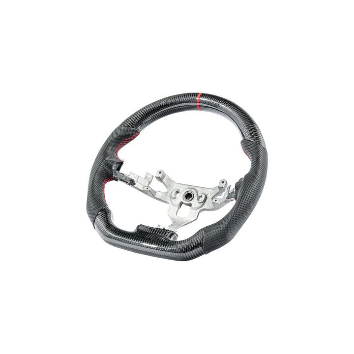 Corvette C6 Carbon Fiber Replacement Steering Wheel Gloss Carbon Fiber Red Stitching Red Top Stripe