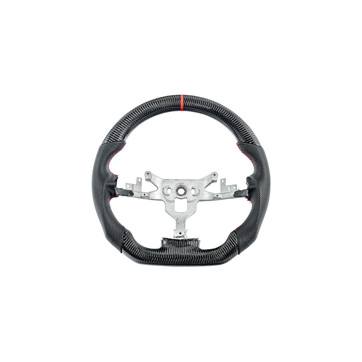 Corvette C6 Carbon Fiber Replacement Steering Wheel Gloss Carbon Fiber Red Stitching Red Top Stripe