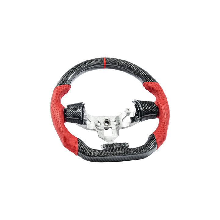Corvette C6 Carbon Fiber Steering Wheel and Spoke Cover Package Gloss Carbon Fiber Red Stitching Red Top Stripe