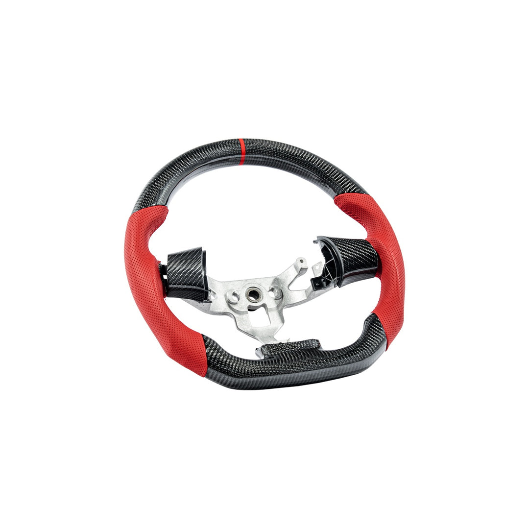 Corvette C6 Carbon Fiber Steering Wheel and Spoke Cover Package Gloss Carbon Fiber Red Stitching Red Top Stripe