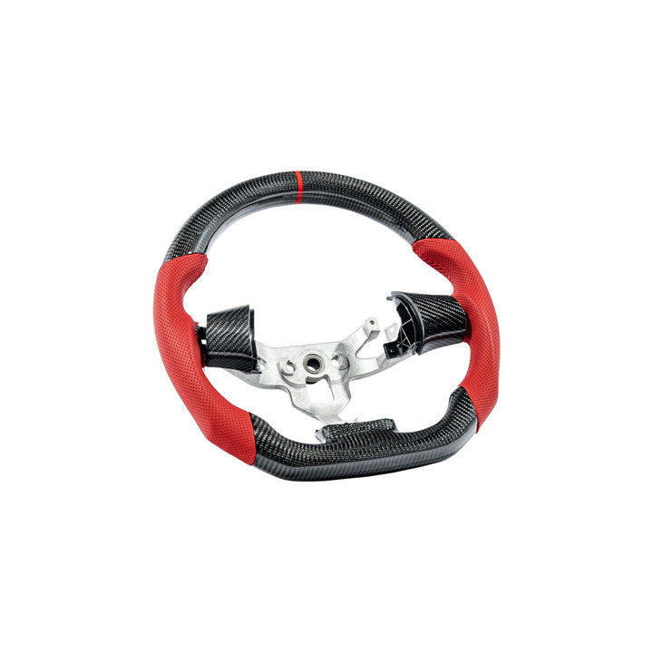 Corvette C6 Carbon Fiber Steering Wheel and Spoke Cover Package Gloss Carbon Fiber Red Stitching Red Top Stripe