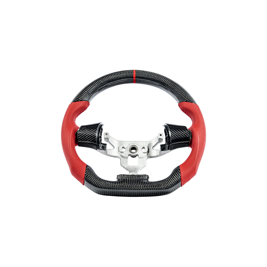 Corvette C6 Carbon Fiber Steering Wheel and Spoke Cover Package Gloss Carbon Fiber Red Stitching Red Top Stripe
