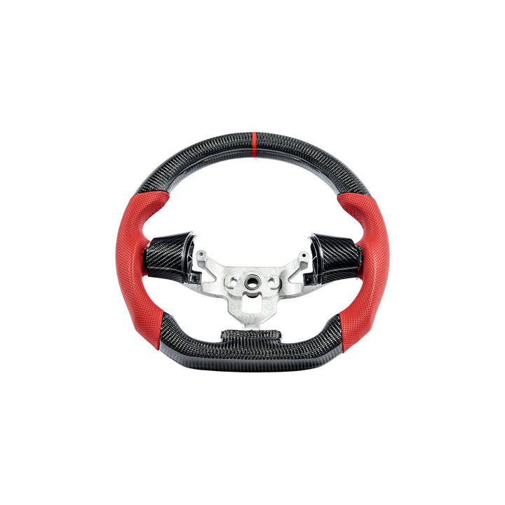 Corvette C6 Carbon Fiber Steering Wheel and Spoke Cover Package Gloss Carbon Fiber Red Stitching Red Top Stripe