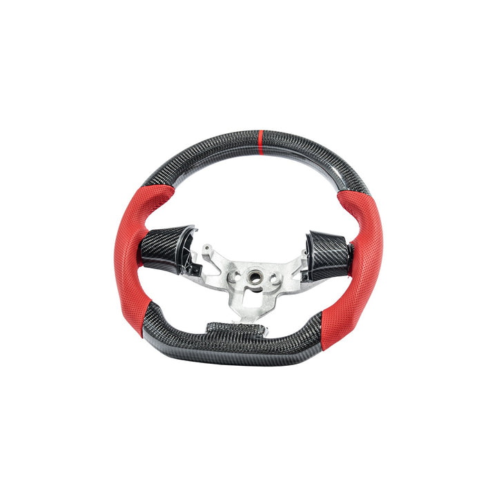 Corvette C6 Carbon Fiber Steering Wheel and Spoke Cover Package Gloss Carbon Fiber Red Stitching Red Top Stripe