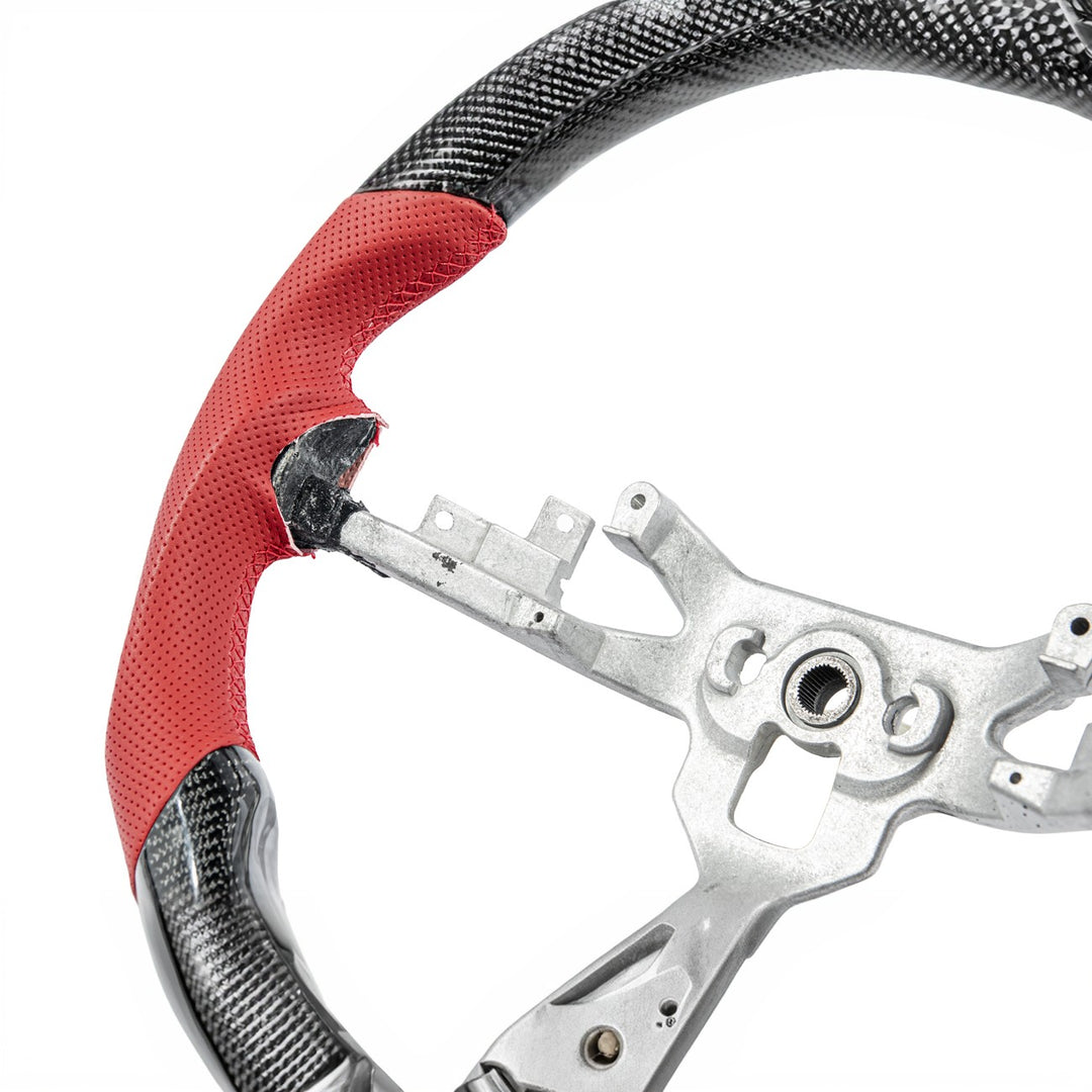 Corvette C6 Carbon Fiber Replacement Steering Wheel Gloss Carbon Fiber Red Stitching Red Top Stripe