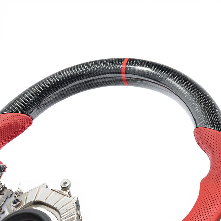 Corvette C6 Carbon Fiber Replacement Steering Wheel Gloss Carbon Fiber Red Stitching Red Top Stripe
