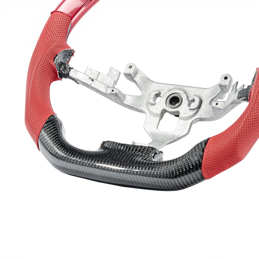 Corvette C6 Carbon Fiber Replacement Steering Wheel Gloss Carbon Fiber Red Stitching Red Top Stripe
