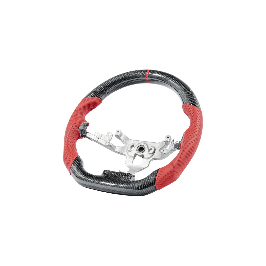 Corvette C6 Carbon Fiber Replacement Steering Wheel Gloss Carbon Fiber Red Stitching Red Top Stripe