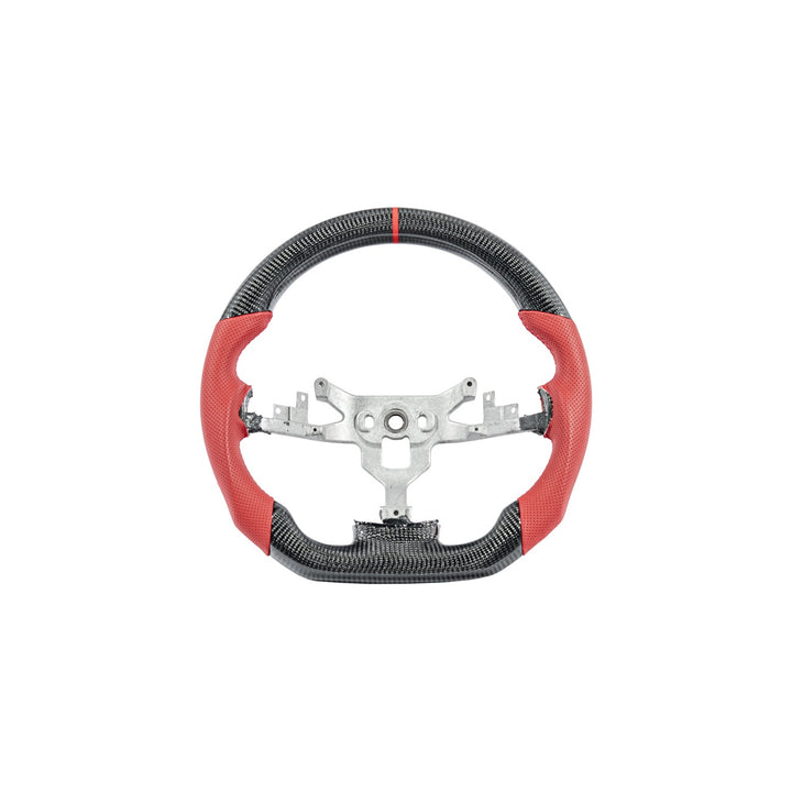 Corvette C6 Carbon Fiber Replacement Steering Wheel Gloss Carbon Fiber Red Stitching Red Top Stripe