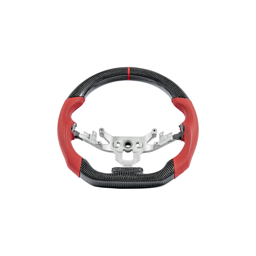 Corvette C6 Carbon Fiber Replacement Steering Wheel Gloss Carbon Fiber Red Stitching Red Top Stripe