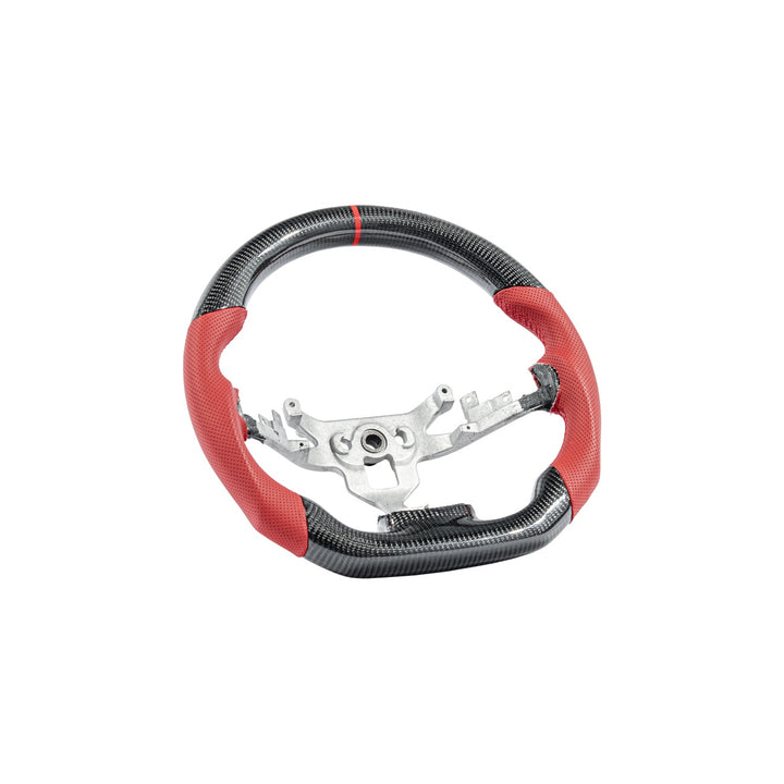 Corvette C6 Carbon Fiber Replacement Steering Wheel Gloss Carbon Fiber Red Stitching Red Top Stripe