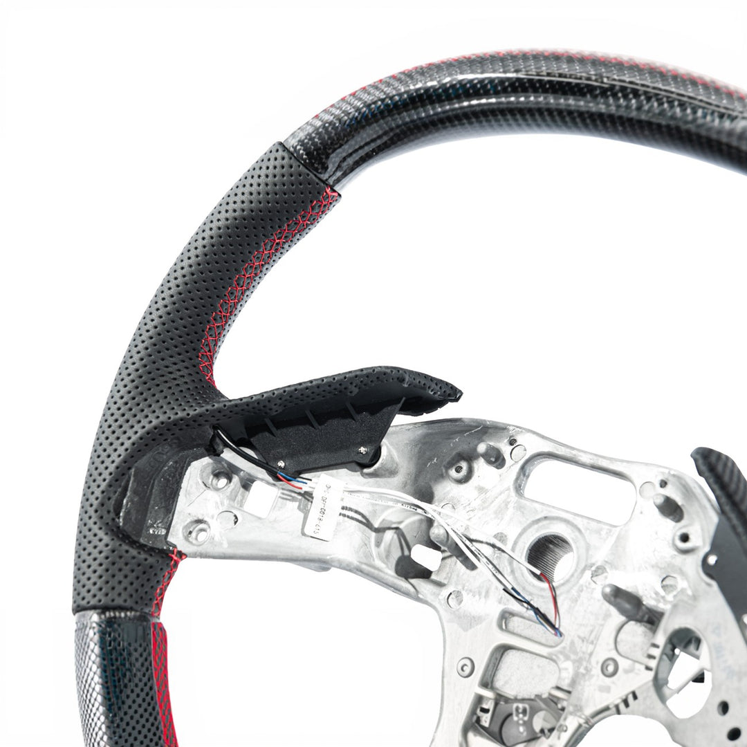 Corvette C8 Carbon Fiber LED Display Replacement Steering Wheel Gloss Carbon Fiber Red Stitching Red Top Stripe