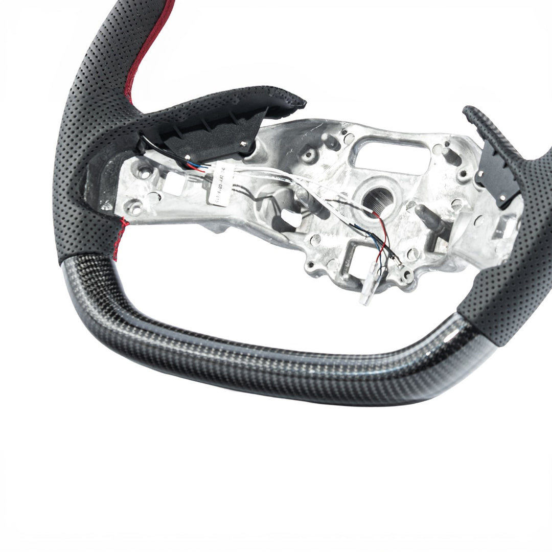 Corvette C8 Carbon Fiber LED Display Replacement Steering Wheel Gloss Carbon Fiber Red Stitching Red Top Stripe