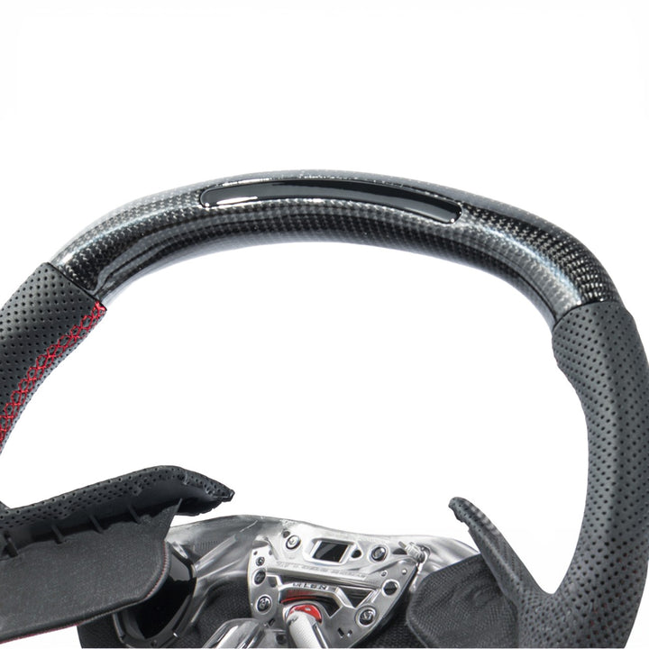 Corvette C8 Carbon Fiber LED Display Replacement Steering Wheel Gloss Carbon Fiber Red Stitching Red Top Stripe