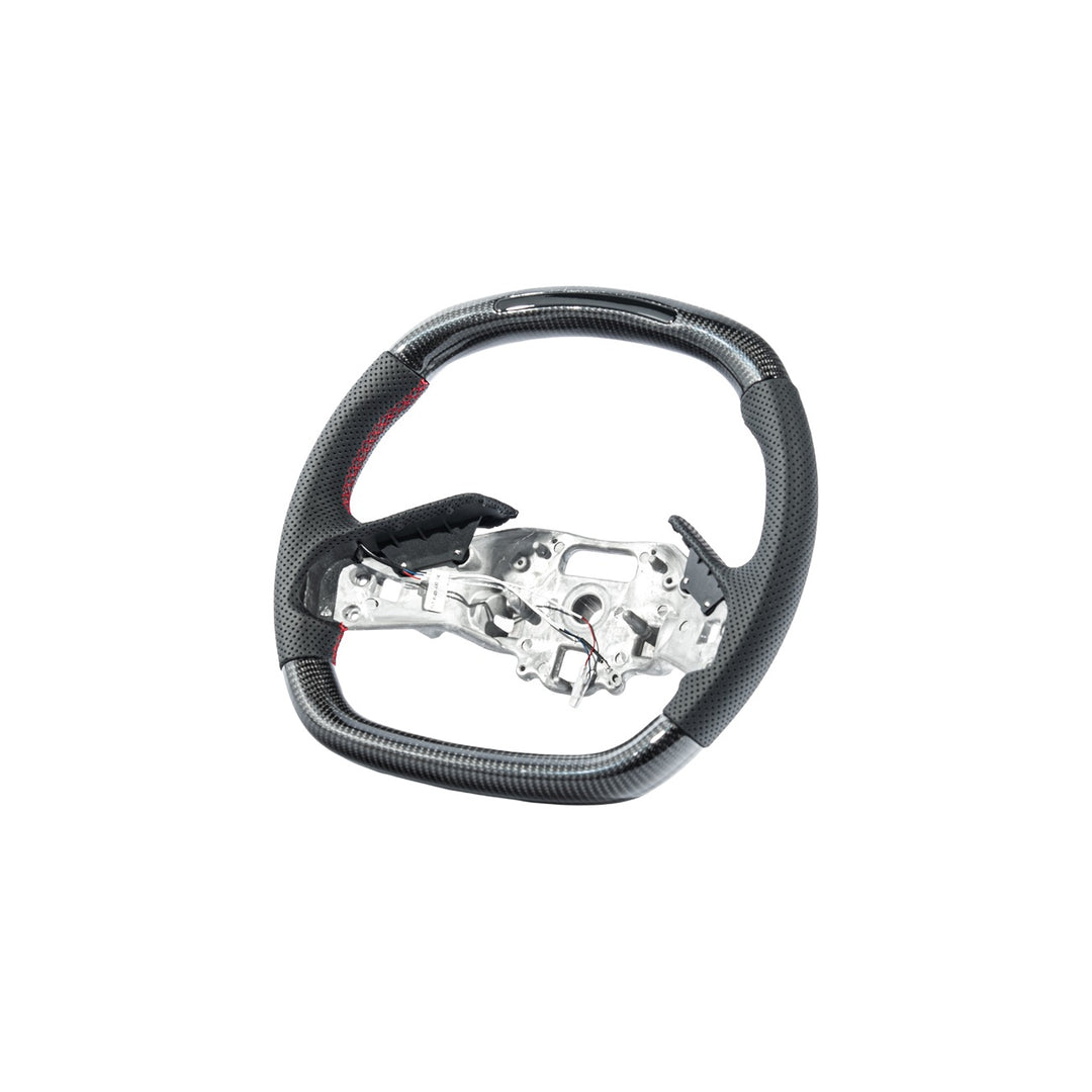 Corvette C8 Carbon Fiber LED Display Replacement Steering Wheel Gloss Carbon Fiber Red Stitching Red Top Stripe