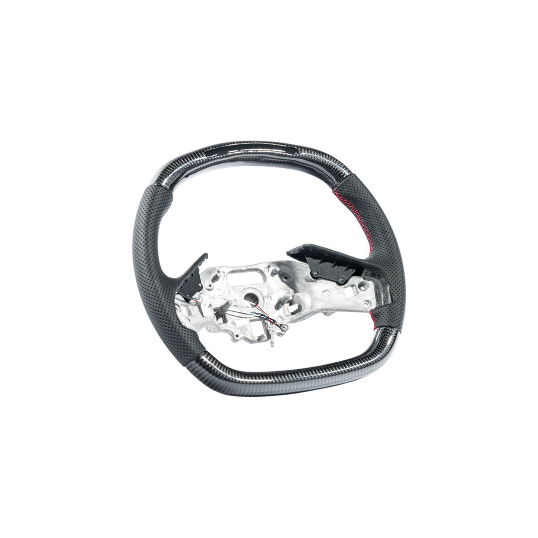Corvette C8 Carbon Fiber LED Display Replacement Steering Wheel Gloss Carbon Fiber Red Stitching Red Top Stripe