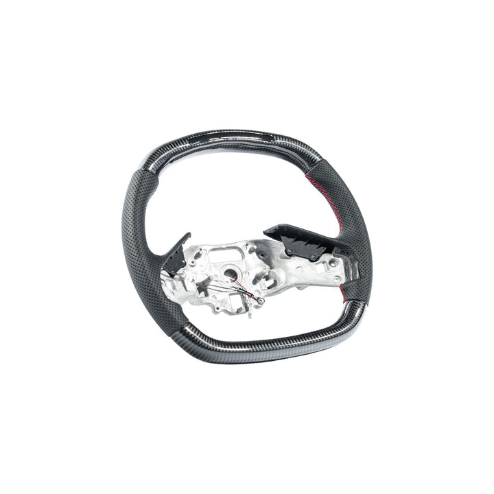 Corvette C8 Carbon Fiber LED Display Replacement Steering Wheel Gloss Carbon Fiber Red Stitching Red Top Stripe