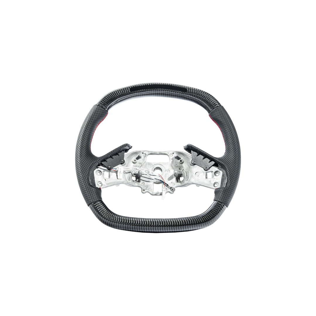 Corvette C8 Carbon Fiber LED Display Replacement Steering Wheel Gloss Carbon Fiber Red Stitching Red Top Stripe
