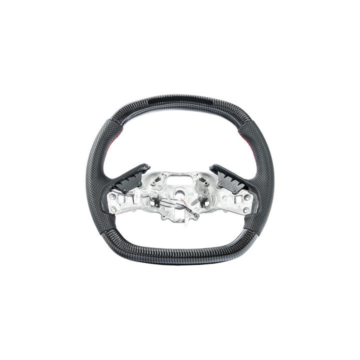Corvette C8 Carbon Fiber LED Display Replacement Steering Wheel Gloss Carbon Fiber Red Stitching Red Top Stripe