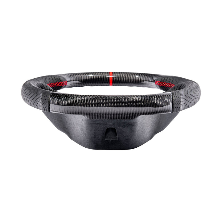 2012-2015 Chevrolet Camaro Carbon Fiber Replacement Steering Wheel Gloss Carbon Fiber Red Stitching Red Top Stripe