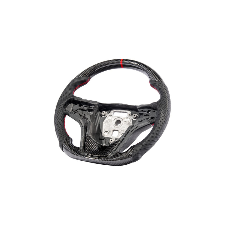2012-2015 Chevrolet Camaro Carbon Fiber Replacement Steering Wheel Gloss Carbon Fiber Red Stitching Red Top Stripe